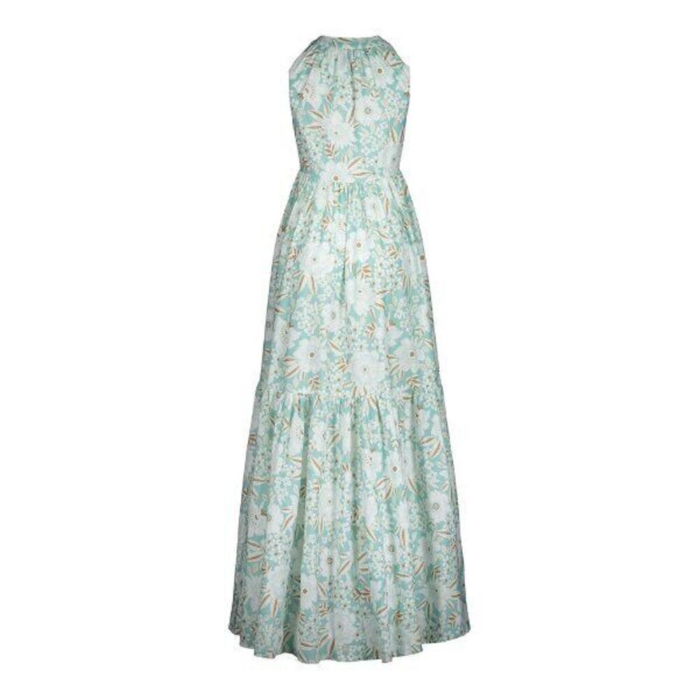 ALOHA MARINA Sz S Small Light Blue Flora Kona Maxi Dress Cotton